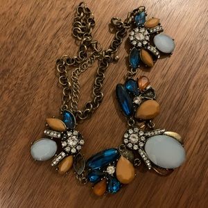 Orange and blue antique gold statement necklace